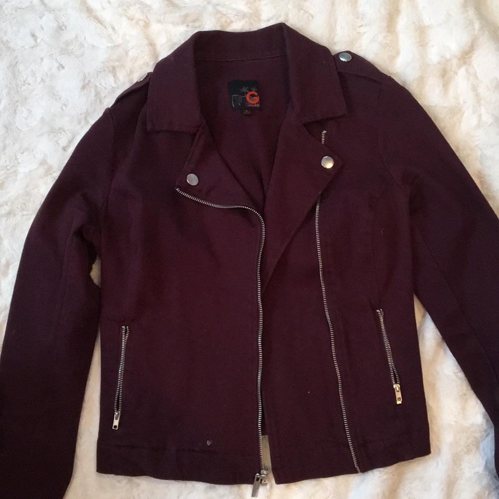 Purple zip up Guess moto jacket